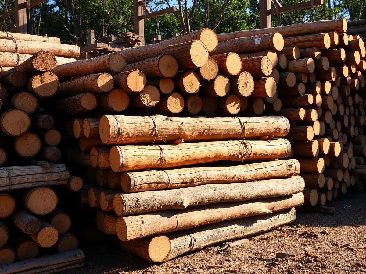 Imported teakwood timber logs stacked at wholesale supplier Rangareddy
